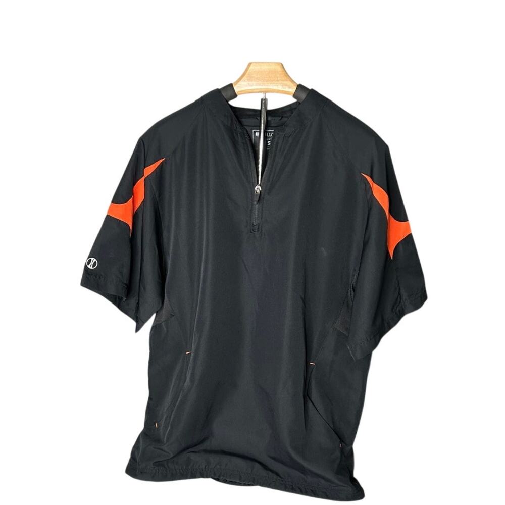 Holloway Mens Small short sleeve half zip pullover w/orange shoulder panels